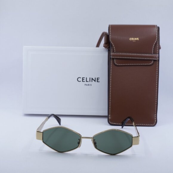 Celine CL40254U 30N Geometric Sunglasses – Gold / Green main image 11